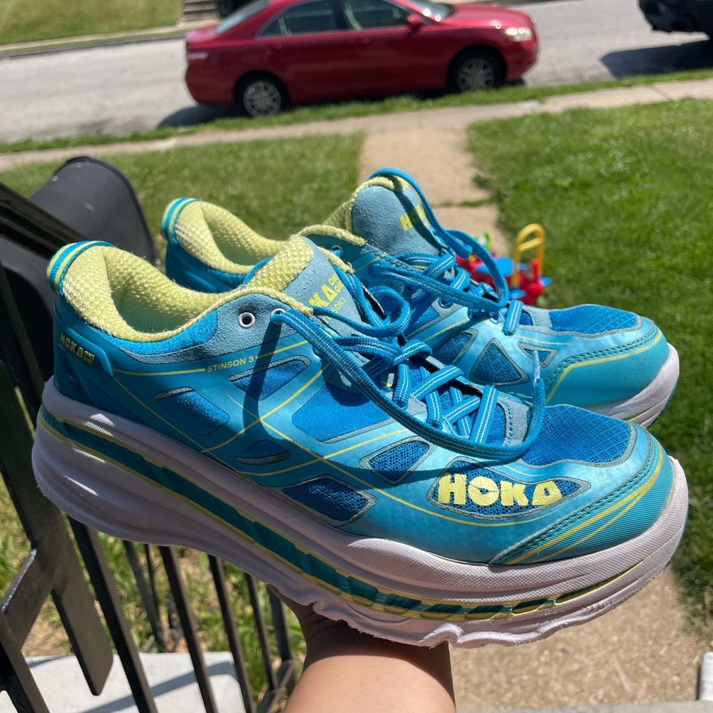 Hoka Vibrant Blue and Lime Sneakers - Picture 2 of 8